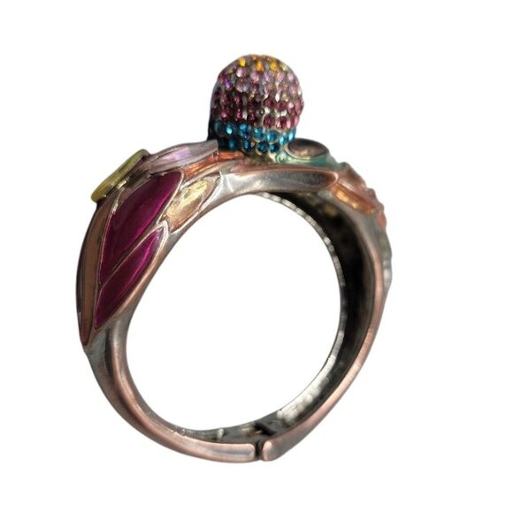 Betsey Johnson Parrot Head Bracelet Rhinestone Enamel Hinged Magnet Clamper 6.5" - Picture 2 of 16